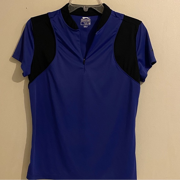 Slazenger Golf Short Sleeve Size M Quarter Zip Purple Black Shirt Women’s - Picture 1 of 8